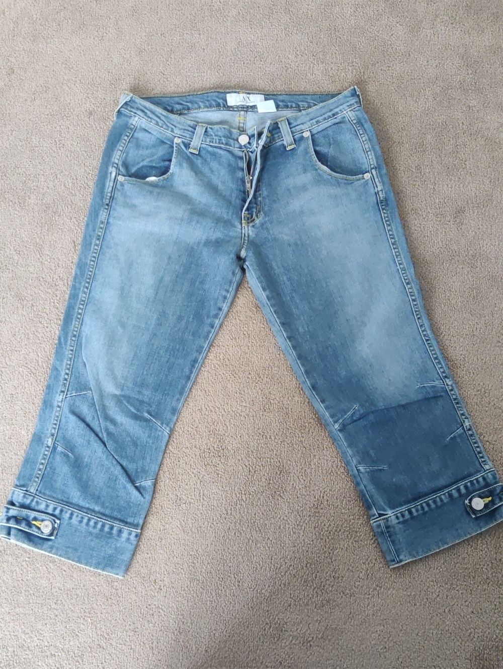 Armani Exchange Light Blue Denim Capris with Yellow Stitching
